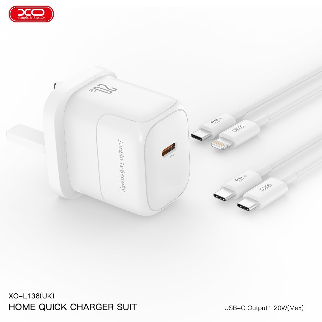 XO L136 20W Type C Charger Plug With Type C to Type C Cable